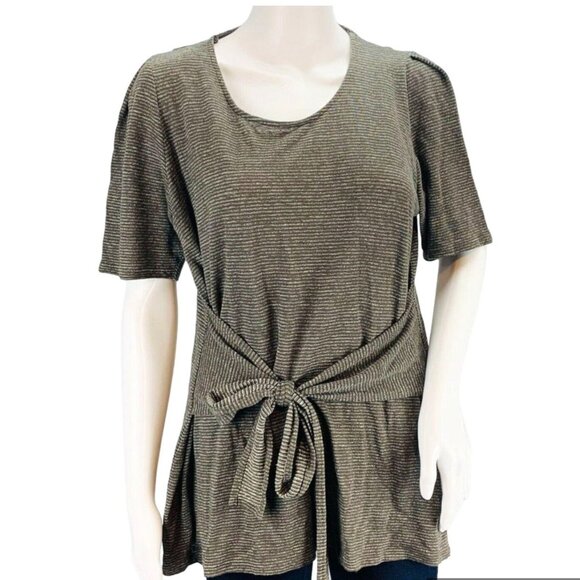 J Jill | Pure Jill Womens Top Linen Modal Blend Stripe Tie Front Petite Size LP - Picture 2 of 12